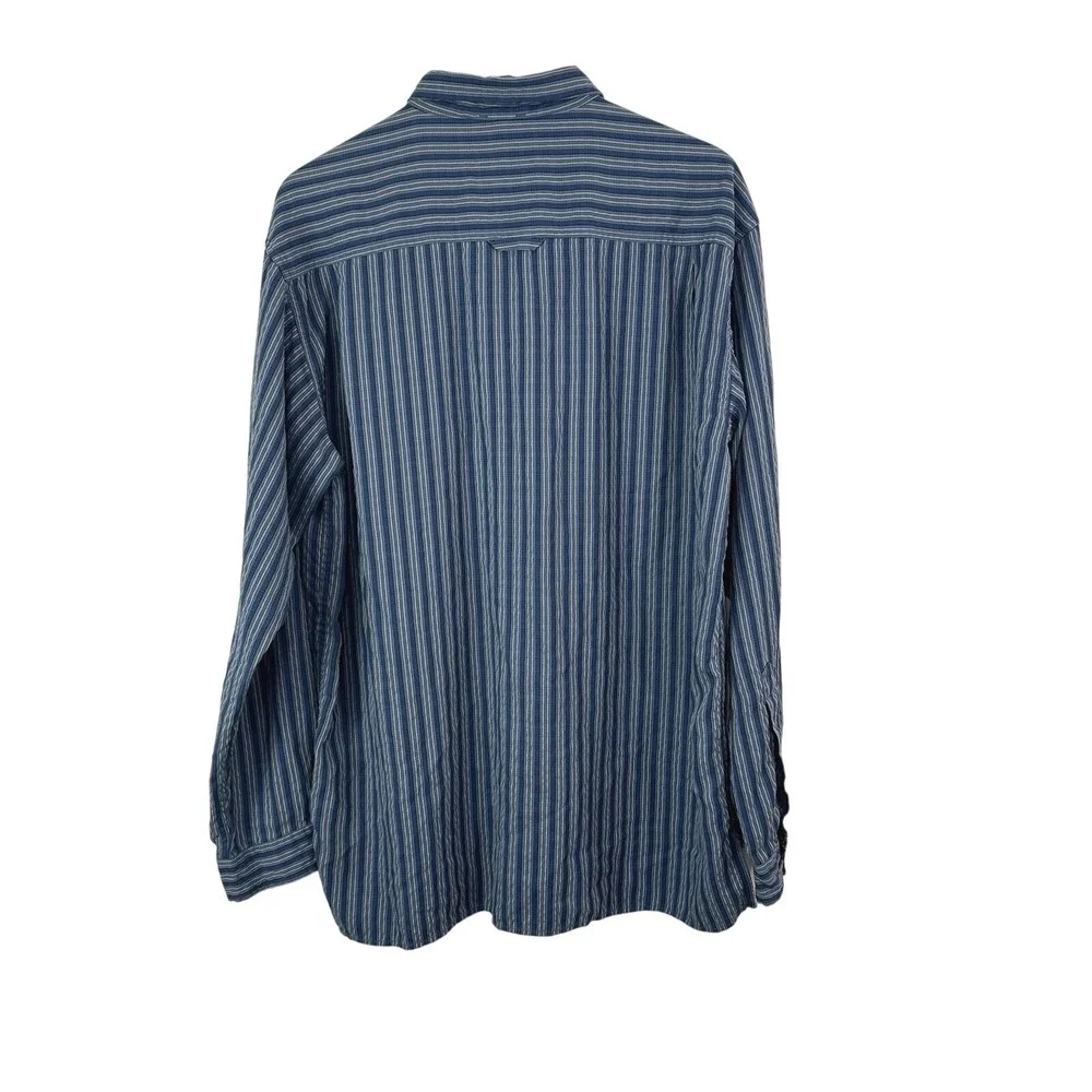 The North Face Button Up Shirt Mens XL Blue Striped Long Sleeve Pocket Camp Hike